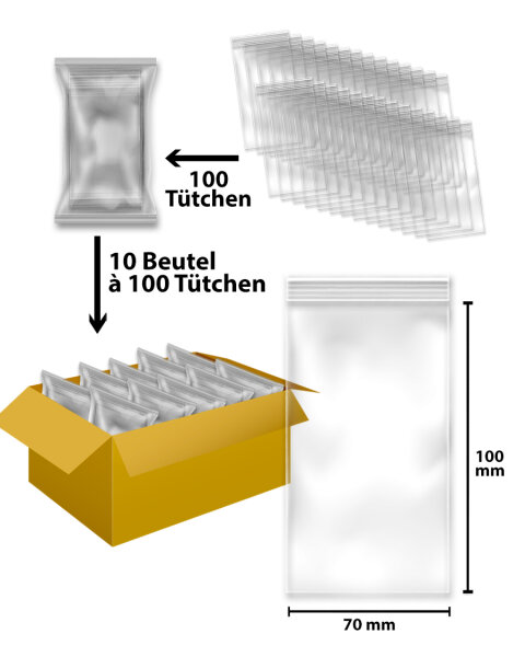 DRB105 Druckverschlussbeutel 70 x 100mm, transparent, 60µm