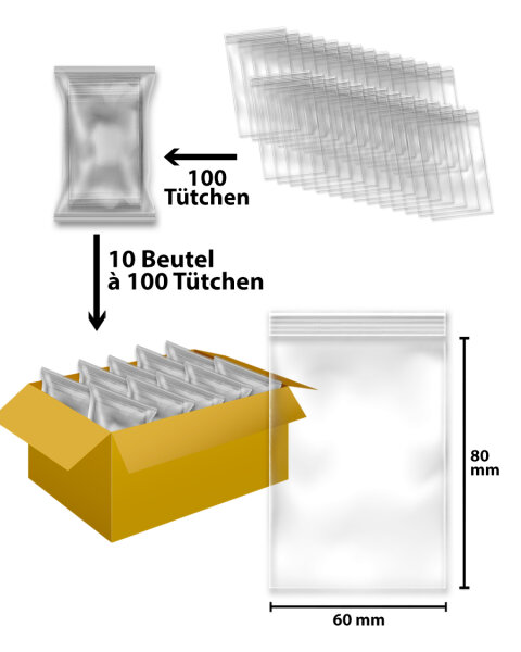 DRB104 Druckverschlussbeutel 60 x 80mm, transparent, 60µm